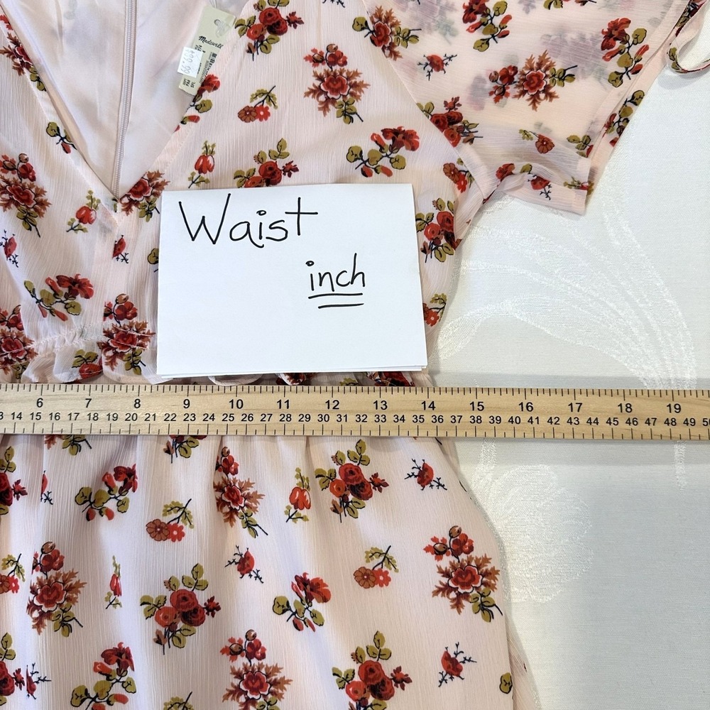 Madewell Sz-4 Midi Dress Tie Sleeve Ruffle Waist Countryside‎ Blooms Pink Floral - Picture 5 of 15